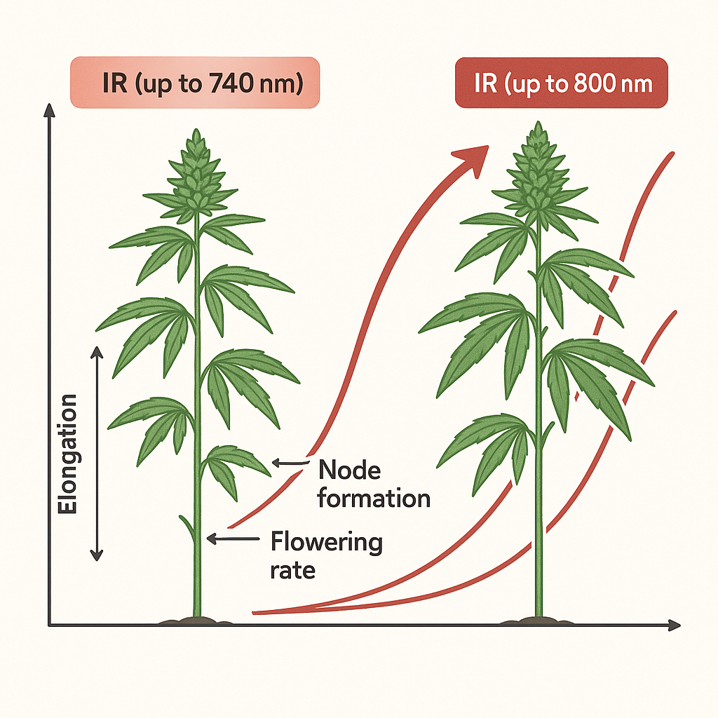 Schéma scientifique de l'impact du spectre infrarouge étendu sur le chanvre