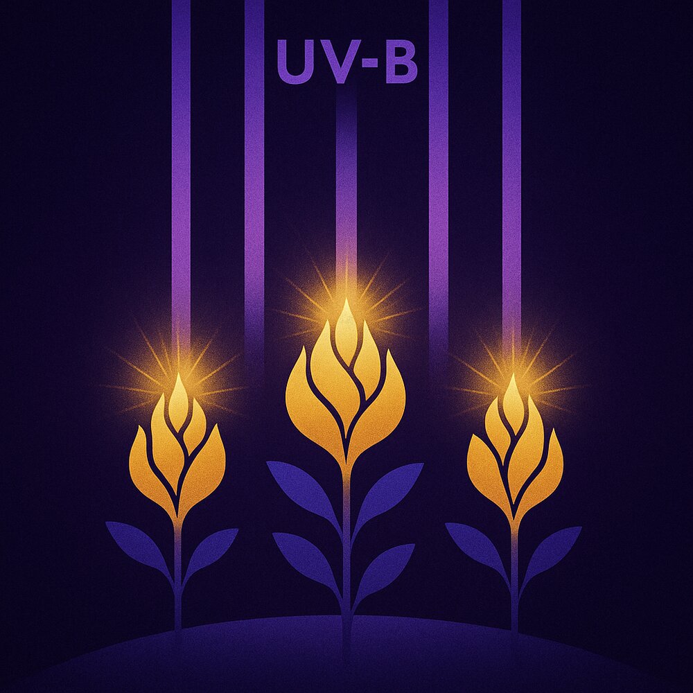 Représentation symbolique de la stimulation des trichomes par UV-B en fin de floraison