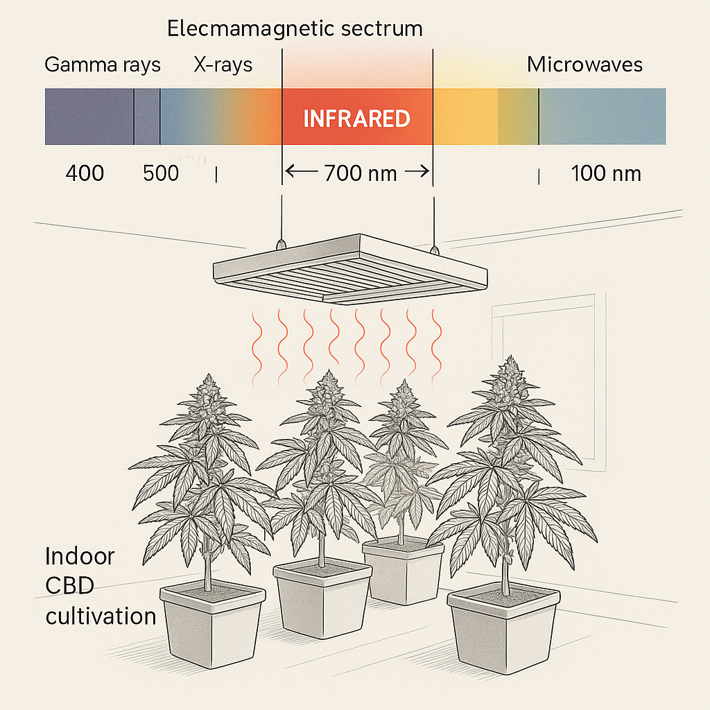Illustration de la plage spectrale infrarouge utilisée (700-800 nm) dans la culture indoor de CBD