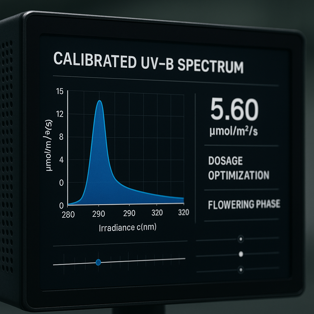 Spectre UV-B calibré avec précision sur un panneau LED professionnel