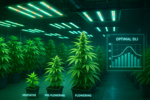Analyse du DLI optimal selon stade de croissance pour CBD indoor avancé